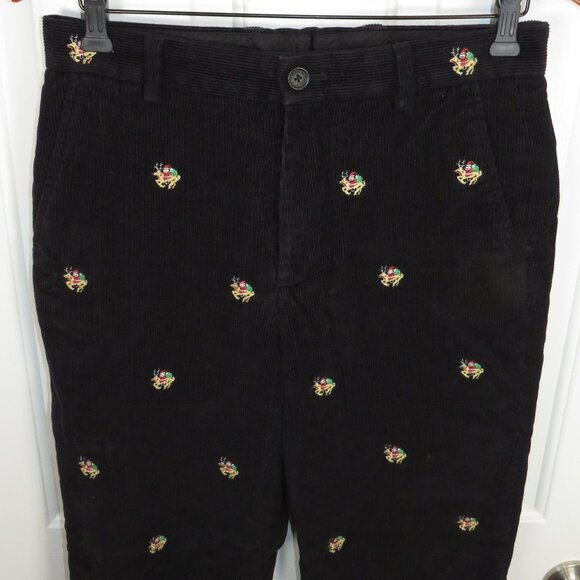 Brooks Brothers Black Corduroy Pants Embroidered Christmas Santa Reindeer 31x30 - Picture 2 of 6